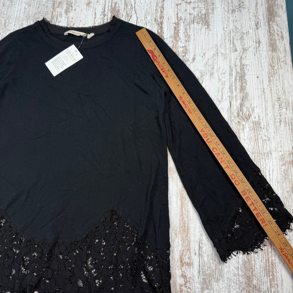 Soft Surroundings Black Knit Pullover Top Lace Trim Hem Cuffs Crew Neck Medium - Picture 4 of 6